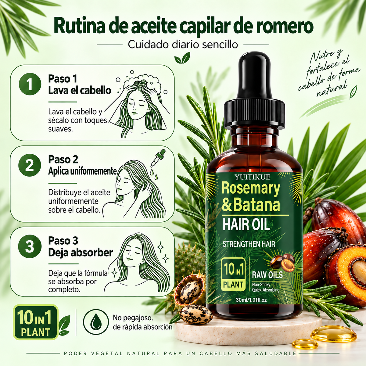 Elixir Capilar Natural - Mezcla de Aceites para Fortalecer, Nutrir y Revitalizar el Cabello